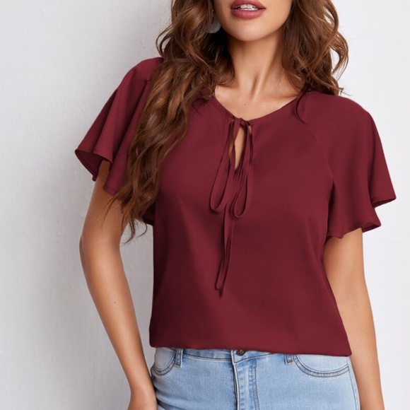 Bohemian  Solid Butterfly Sleeve Blouse Work Office - Picture 6 of 16